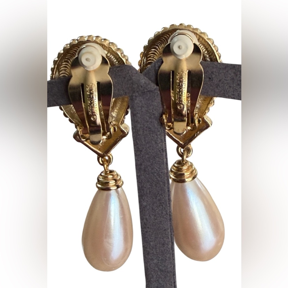 Givenchy Gold and Pearl Teardrop Dangle Earrings - Picture 2 of 9